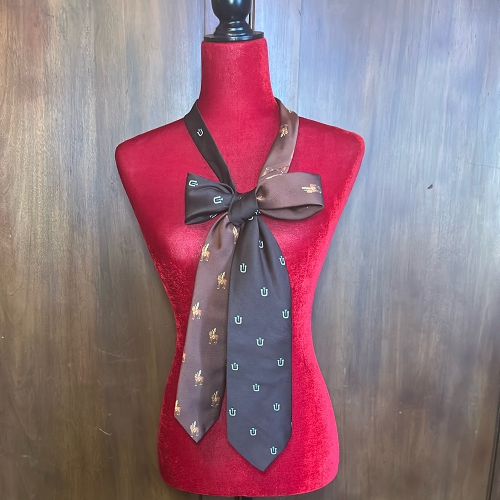 Vintage Upcycled Ties Scarf with Equestrian Motif - Picture 7 of 7